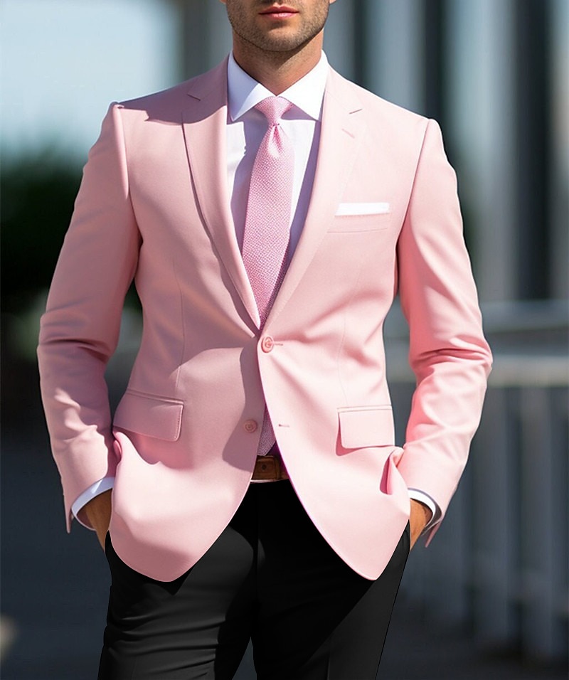 Men's Wedding Suits White Pink Daily Business Solid Colored Plus Size 2 Piece Single Breasted Two-buttons 2025 - $106.99 –P1