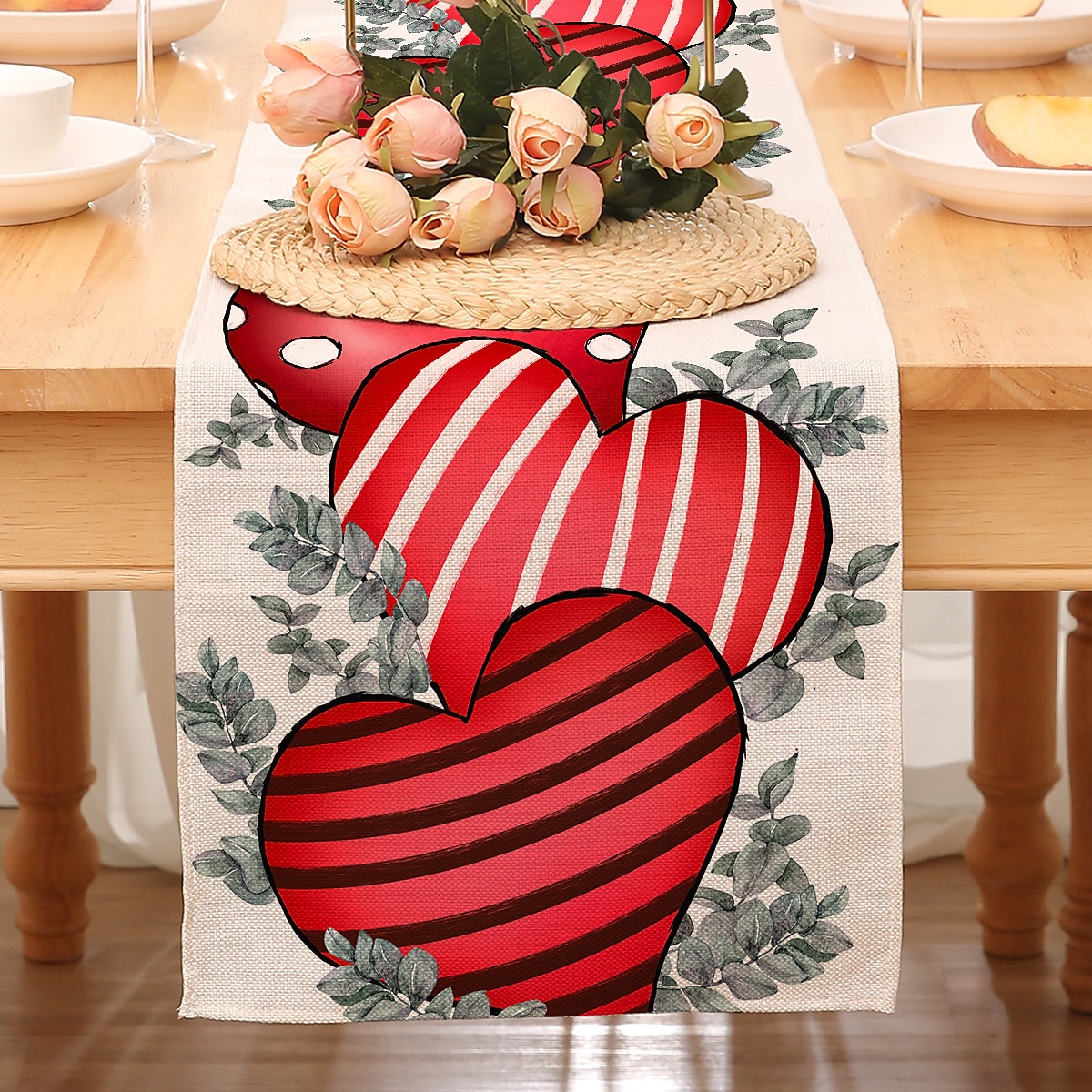 Valentines Day Table Runner Holiday Table Runner Seasonal Farmhouse Burlap Table Cloth for Wedding Anniversary Home Kitchen Dinner Table Party Decor 2025 - $7.49 –P17