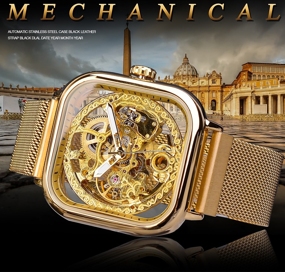 FORSINING Dames Heren mechanische horloges Luxe Grote wijzerplaat Modieus Zakelijk Skelet Automatisch opwindmechanisme Tourbillon Lichtgevend Teräs Horloge 2025 - $51.99 –P1