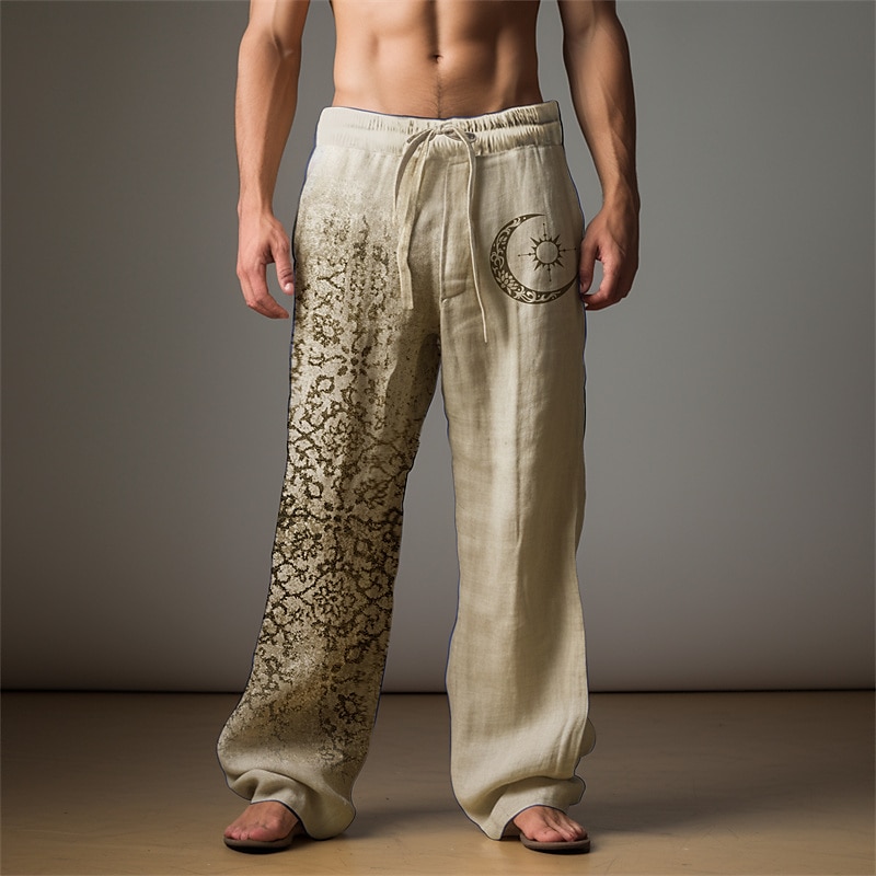 Voor heren Grafisch MOON Linnen broek Broeken Wijde broek Medium Taille Casual Vakantie Alledaagse kleding Uitgaan Lente Herfst Zwart Licht Bruin Blauw 2025 - $28.99 –P1