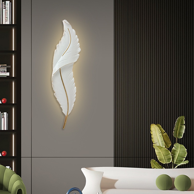 Luz de pared LED moderna y regulable, luz de pared blanca elegante con diseño de plumas, luz de pared LED de 3000k-6000k para dormitorio, sala de estar y pasillo 2025 - $175.99 –P2