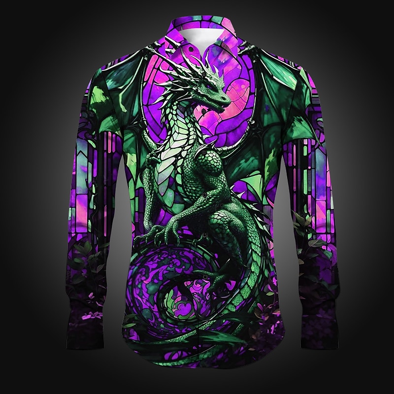 Homme Dragon Chemise Chemise boutonnée manche longue Abstrait Usage quotidien Sortie Printemps été Col rabattu Imprimer Bouton bas Jaune Rouge Bleu Violet Orange de 2025 ? $26.99 –P5