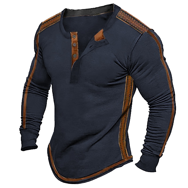 Férfi Gombos póló Póló Henley ing Tee Top Hosszú ujj Henley Tavasz & Ősz Színes Szüret Dizájn Alap Kollázs Vakáció Utca Alkalmi Fekete Tengerészkék Zöld Férfi felső póló 2025 - $18.99 –P3