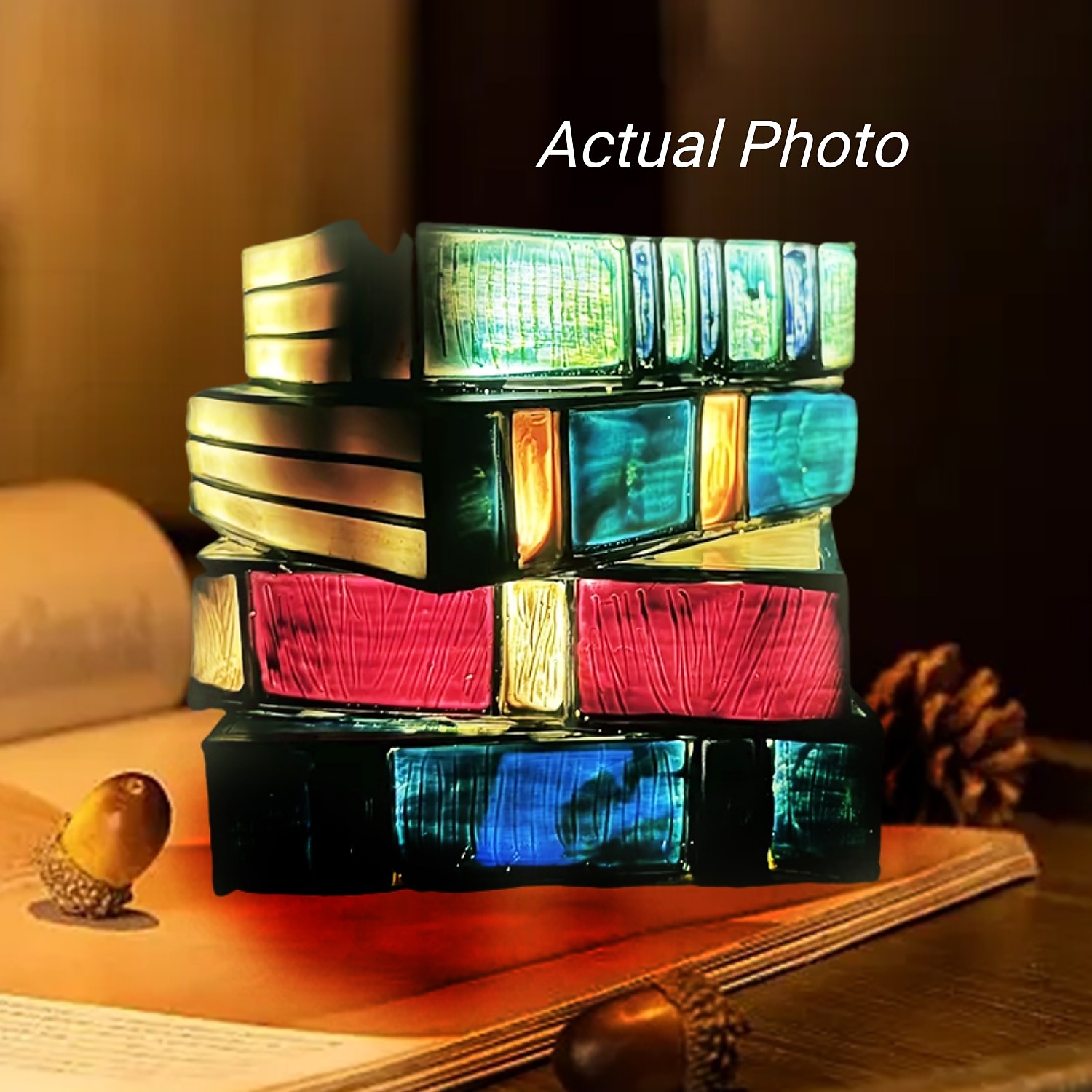 Lampada per libri impilati in vetro colorato, lampada per libri impilati in vetro colorato, lampada da scrivania artigianale in resina, regalo di decorazioni natalizie del 2025 a $8.99 –P8