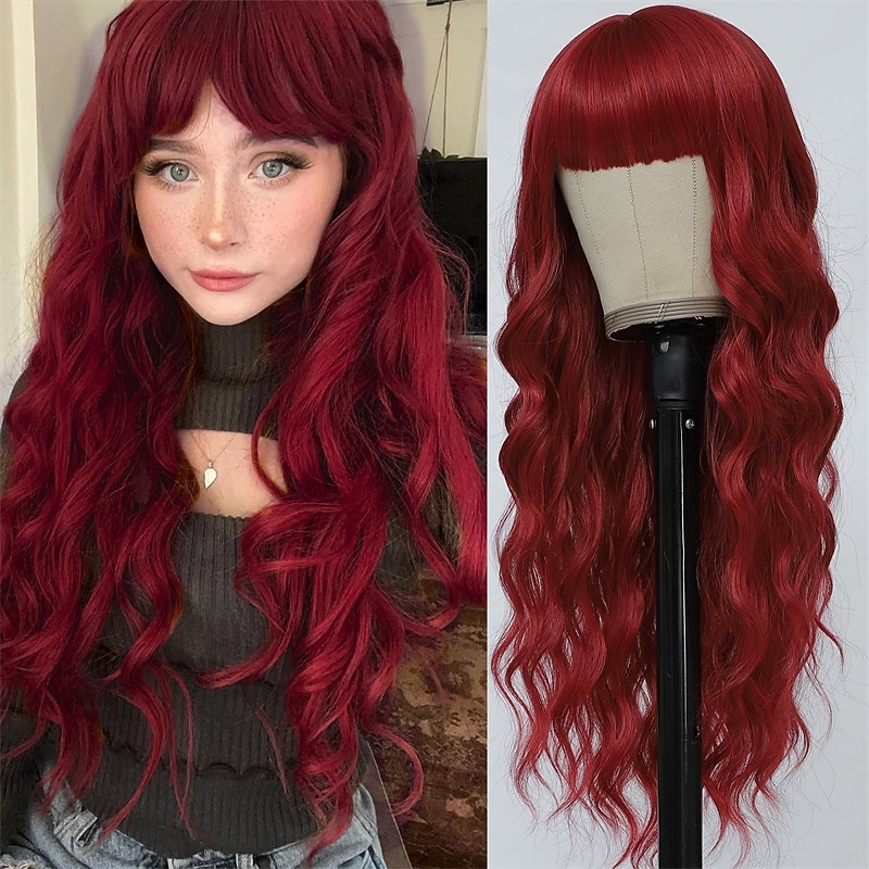 Perruque noire avec frange pour femmes, perruques longues et ondulées, perruque synthétique bouclée, cheveux d'aspect naturel, perruques résistantes à la chaleur pour une utilisation quotidienne en de 2025 ? $19.99 –P2