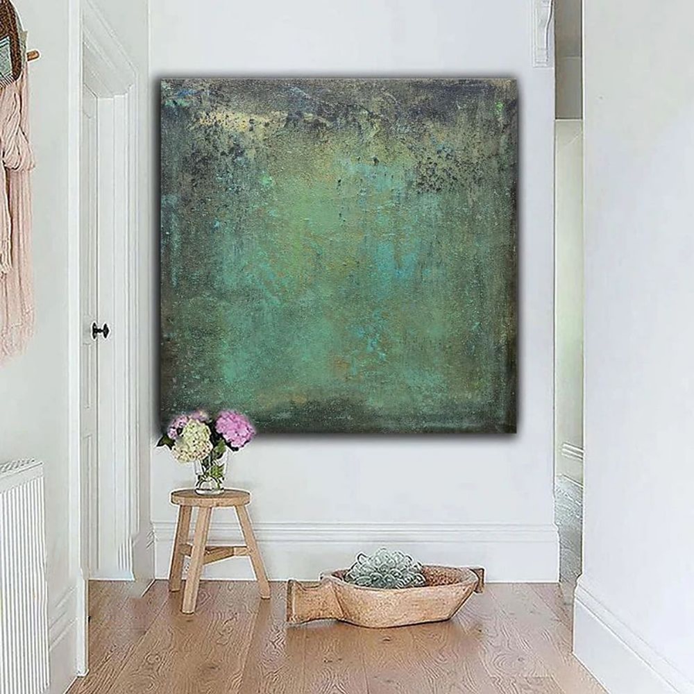 Handgefertigtes Ölgemälde auf Leinwand, Wandkunst, Dekoration, moderner nordischer Minimalismus, grüne Textur für Heimdekoration, gerolltes, rahmenloses, ungedehntes Gemälde 2025 - $92.99 –P7