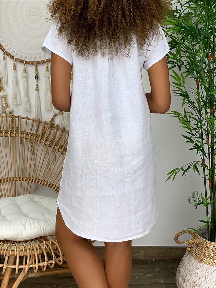 Per donna Mini Abito Abiti ispirati al lino Abito Bianco Abito Camicia Vestito Casual Essenziale Streetwear Data Vestibilità regolare Manica Corta Collo a Spacco Bianco Giallo Rosa Arancione Estate del 2025 a $26.99 –P6