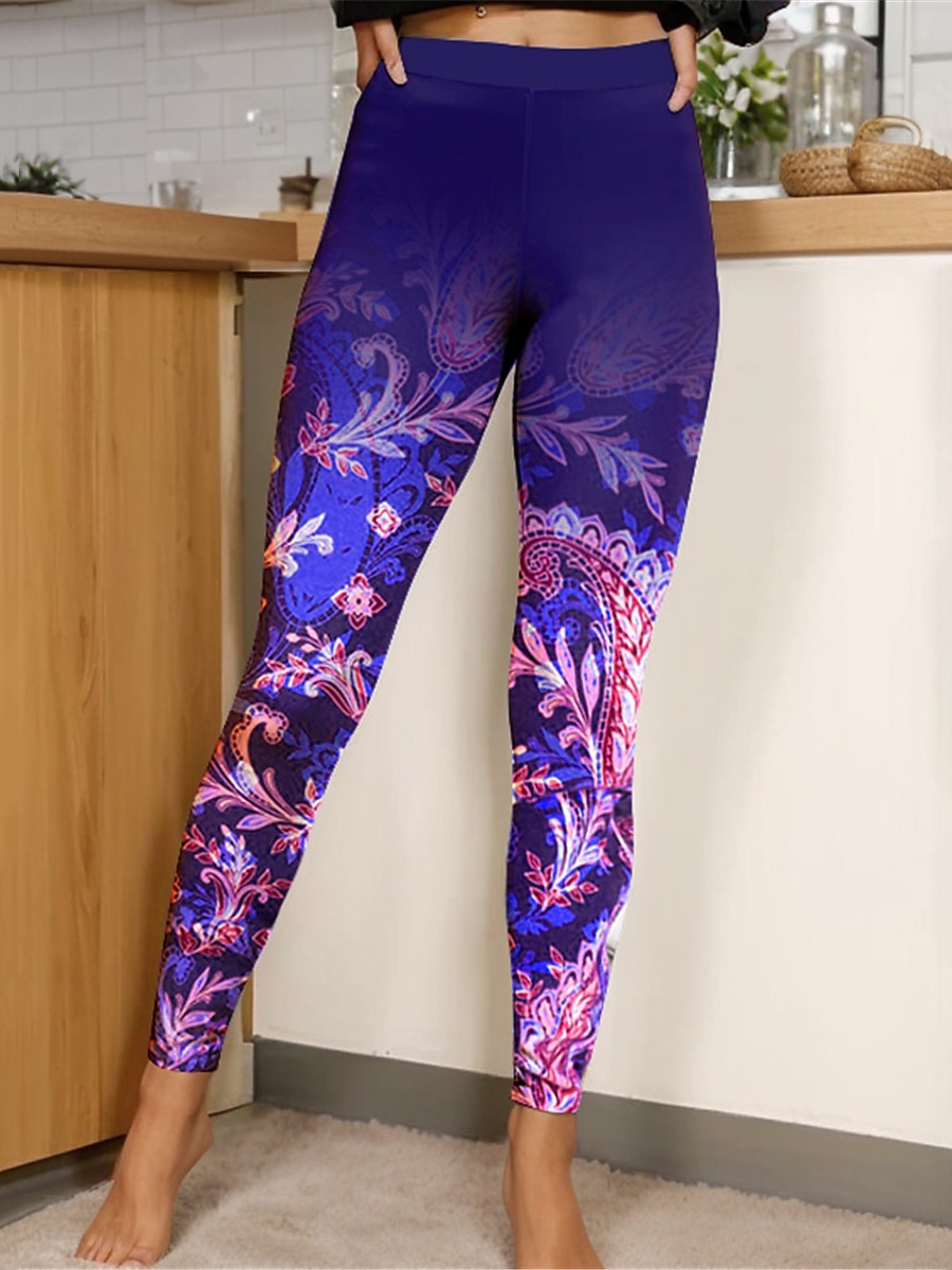 Mujer Polainas Activo Moda Hasta el Tobillo Alta cintura Floral Estampado Corte alto Transpirable Al Aire Libre Cómodo Elástico Vacaciones Ropa Cotidiana Azul Marino Morado Fucsia Verde Trébol 2025 - $18.99 –P2