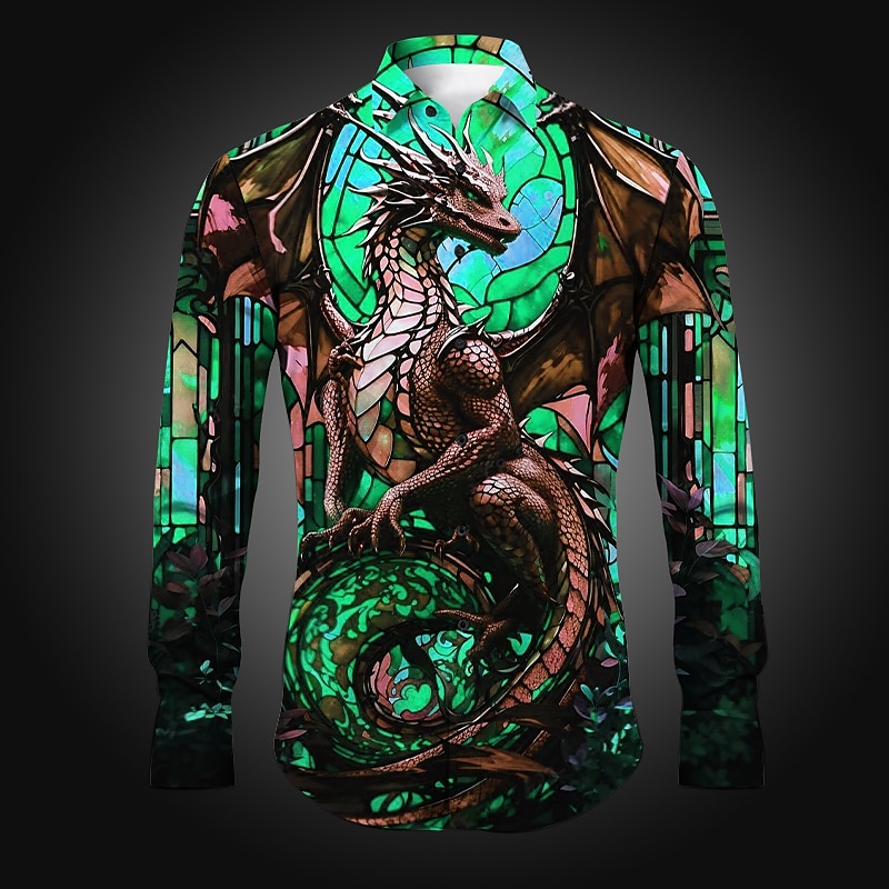 Homme Dragon Chemise Chemise boutonnée manche longue Abstrait Usage quotidien Sortie Printemps été Col rabattu Imprimer Bouton bas Jaune Rouge Bleu Violet Orange de 2025 ? $26.99 –P3