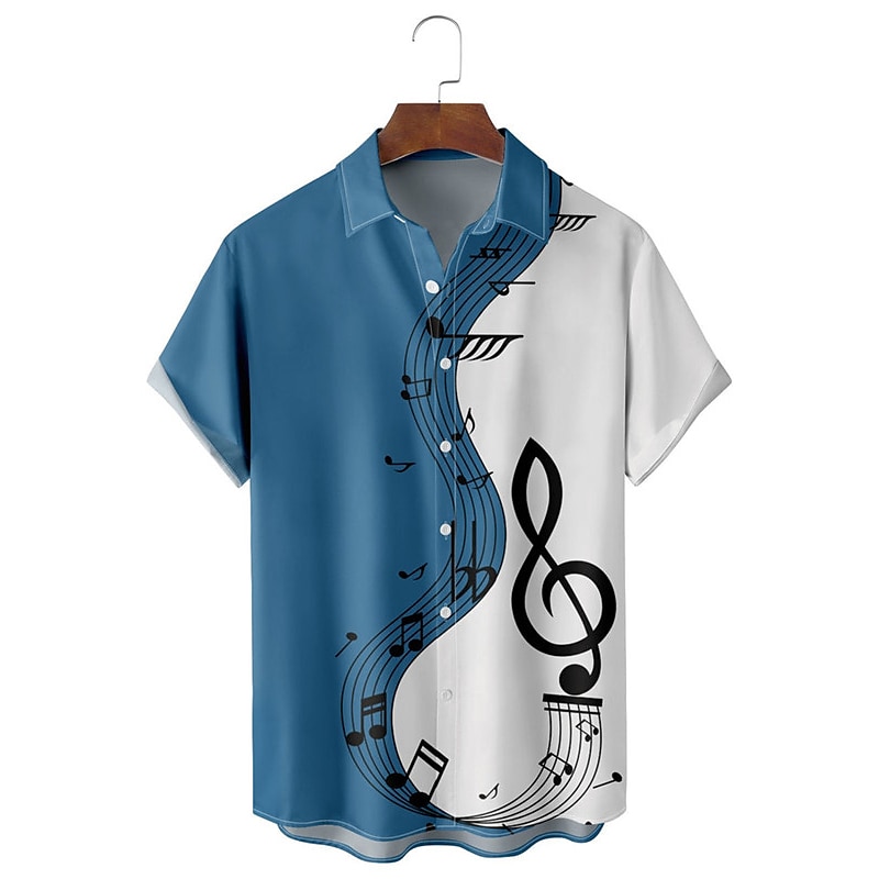 Homme Notes de Musique Chemise Chemise Boutonnée Manche Courte Occasionnel Tenue quotidienne Sortir Week-end Automne Col Rabattu Imprimé Boutonné Noir Rouge Marine foncé Bleu Vert de 2025 ? $24.99 –P7