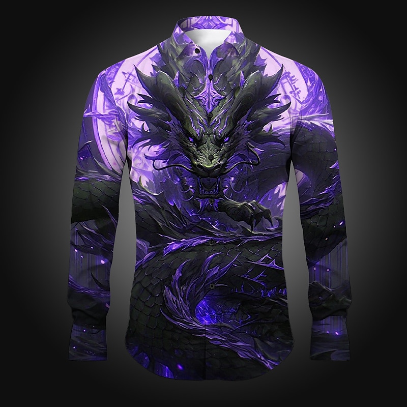 Homme Dragon Chemise Chemise boutonnée manche longue Abstrait Usage quotidien Sortie Printemps été Col rabattu Imprimer Bouton bas Rouge Pourpre Bleu Vert foncé Violet de 2025 ? $26.99 –P5