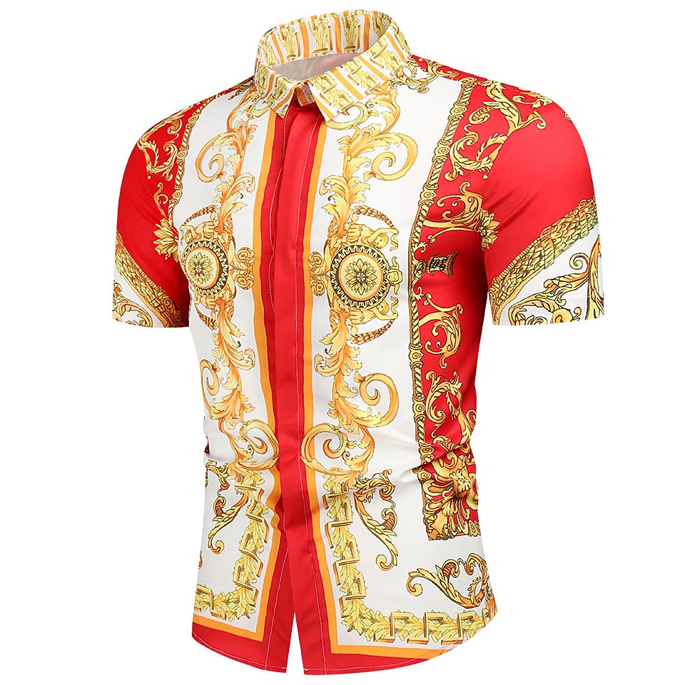 Homme Chemise Chemise de bal Noir Blanche Rouge bleu marine Géométrique Col Classique Eté Vacances Plage Vêtement Tenue Imprimer de 2025 ? $17.49 –P6