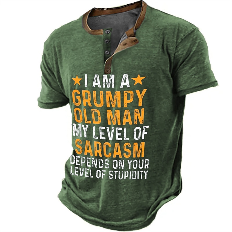 Hombre Graphic Letra Camiseta Henley Shirt Manga Corta Impresión 3D Moda Retro Antiguo Clásico Deporte Festivos Noche Primavera verano Verde Ejército Azul Oscuro Gris Henley Camiseta Henley 2025 - $20.99 –P1