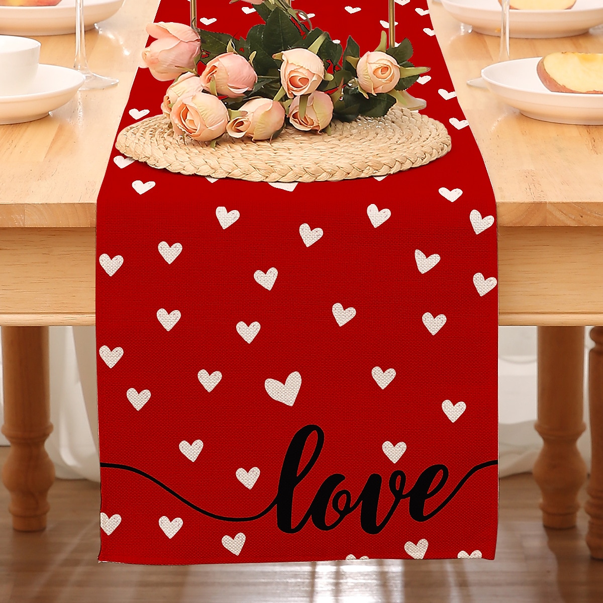 Valentines Day Table Runner Holiday Table Runner Seasonal Farmhouse Burlap Table Cloth for Wedding Anniversary Home Kitchen Dinner Table Party Decor 2025 - $7.49 –P13