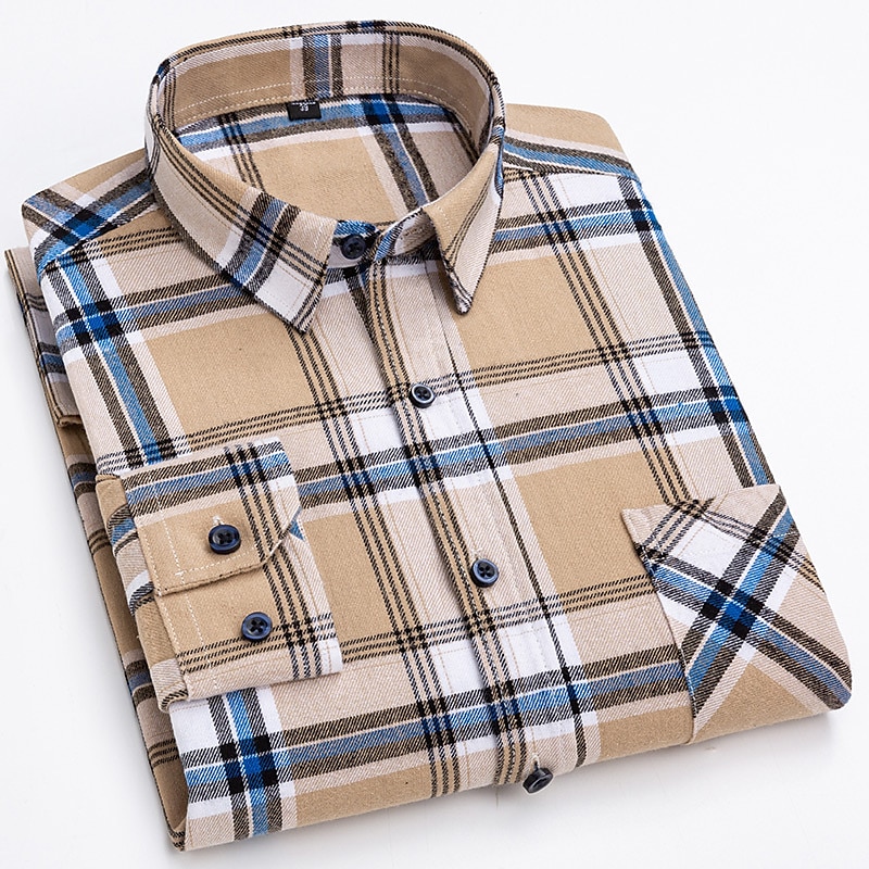 Herren Hemd Oberhemd Plaid Büro & Karriere Hochzeitsfeier Schwarz Dunkelrot Rote Blau Langarm Kargen Frühling & Herbst Bekleidung Vordertasche 2025 - $28.99 –P2
