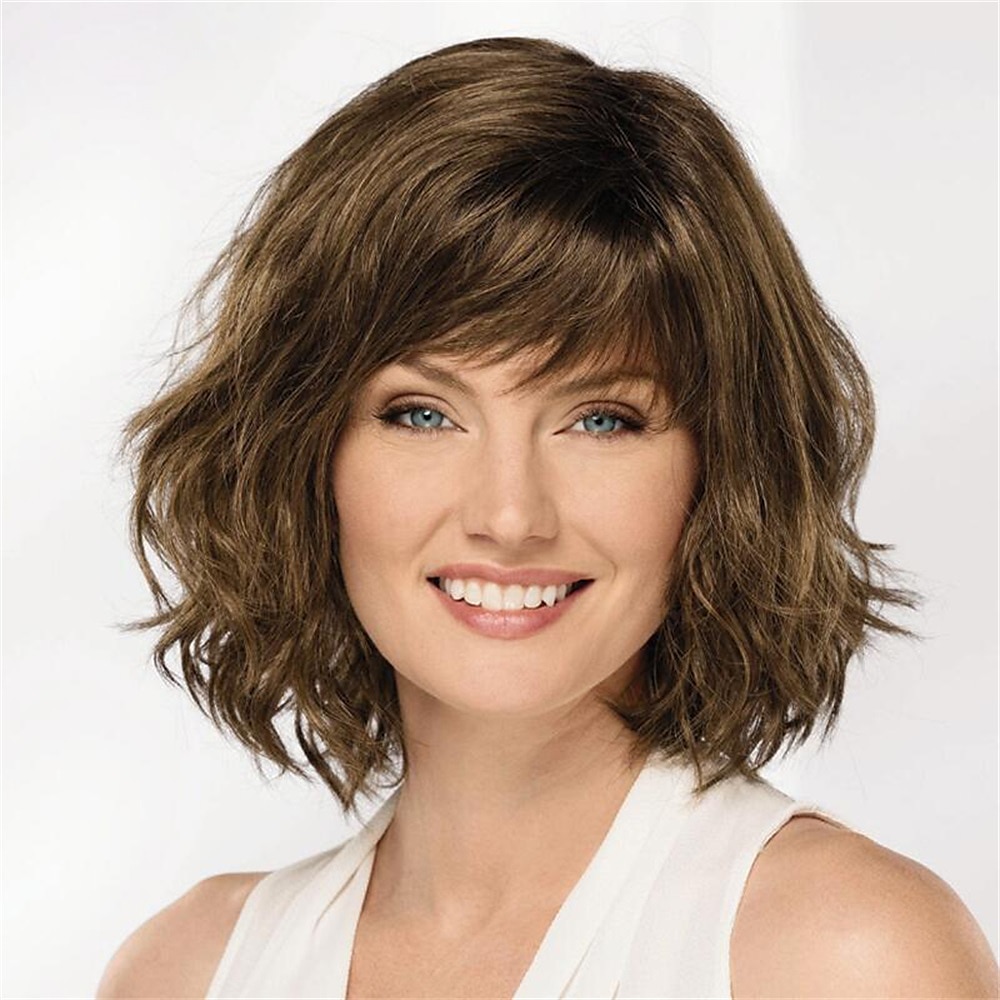 Synthetische Perücken Locken Mit Pony Maschinell gefertigt Perücke Kurz A1 Synthetische Haare Damen Weich Modisch Einfach zu tragen Dunkelbraun 2025 - $18.99 –P1