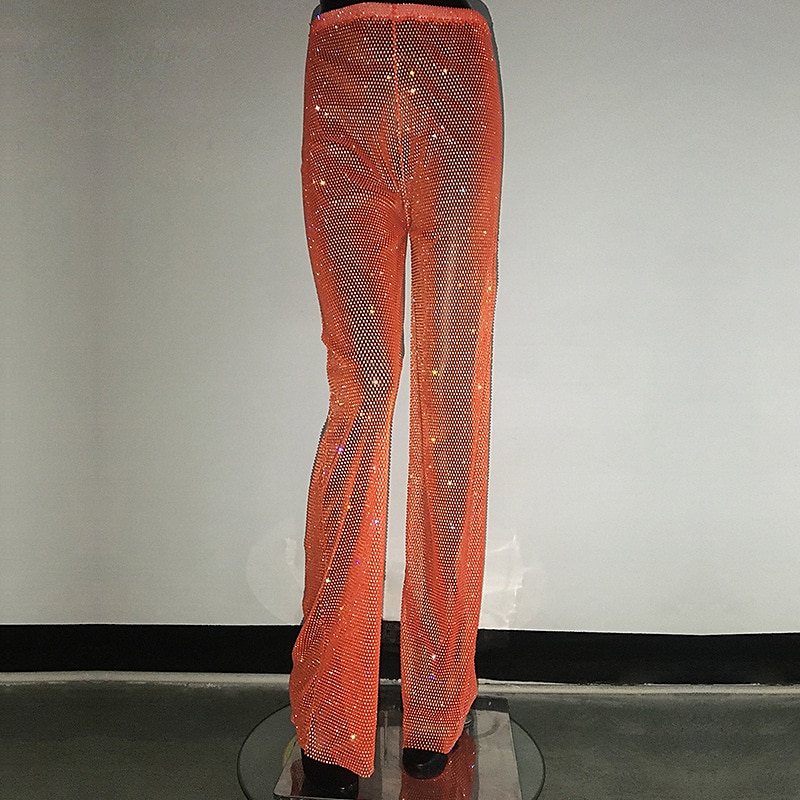 Metallic Sparkle Pants Sheer Mesh Rhinestone Cover Up Disco Solid Color Women's Party Club Pride Parade Adults' Pants 2025 - $86.99 –P20
