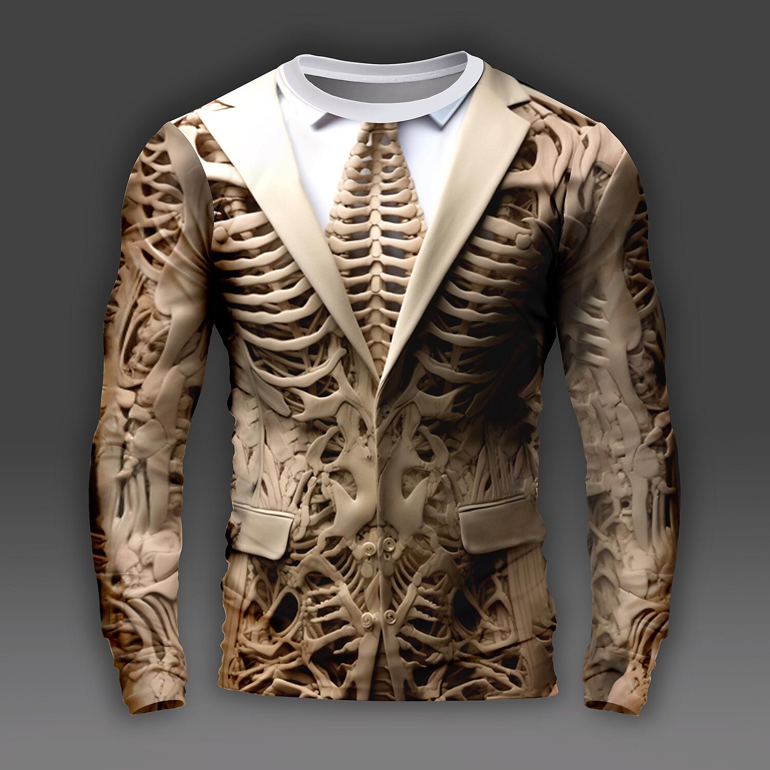 Voor heren Grafisch Doodskoppen Bot Skelet Lange mouw T-shirt 3D-afdrukken Strakke ronde hals Overhemd Dagelijks Ontwerper Artistiek Feest Casual Feestdagen Donker Bruin Licht Bruin Groen Lente 2025 - €17.8 –P8