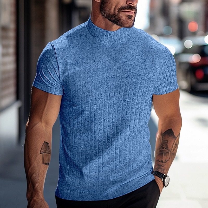 Men's T Shirt Muscle Shirt Ribbed Knit tee Tee Top Short Sleeves Turtleneck Summer Plain Pit Strip Fashion Designer Basic Slim Fit Vacation Street Going out Green Top Tee for Men 2026 - $17.99 –P11