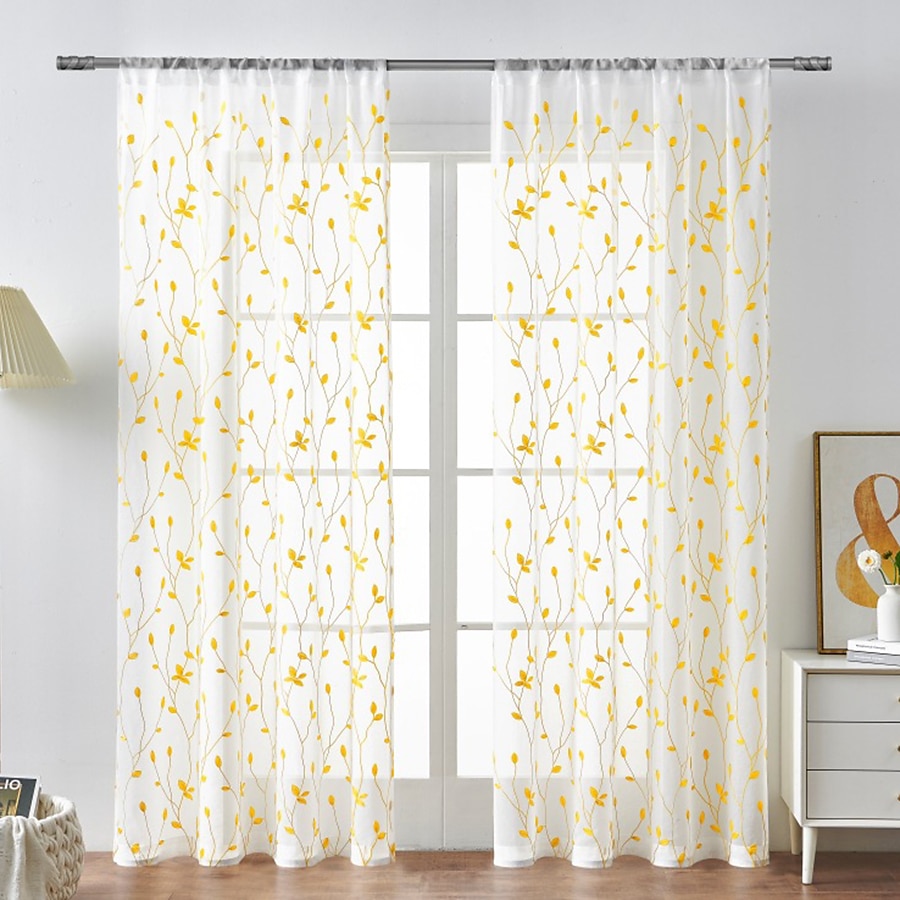 Rideau semi-transparent blanc brodé de feuilles, ensemble de rideaux à passe-tringle, panneau de fenêtre, drapé pour chambre de fille/chambre d'enfant/crèche/salon 1 panneau de 2025 ? $18.49 –P17