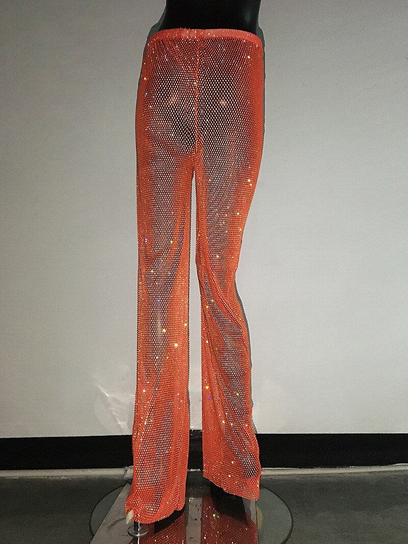 Metallic Sparkle Pants Sheer Mesh Rhinestone Cover Up Disco Solid Color Women's Party Club Pride Parade Adults' Pants 2025 - $86.99 –P21