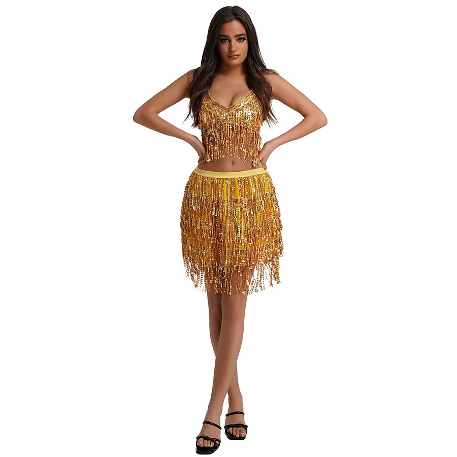 Femme Danseur Danse du ventre Danse Spectacle Costume de danse du ventre Robe de boîte de nuit Brille & Scintille Polyester Argent Bleu Clair Noir Haut Jupe de 2025 ? $37.99 –P4