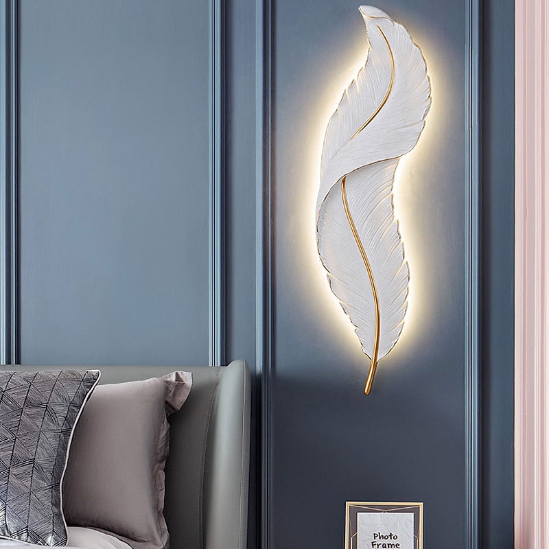 Luz de pared LED moderna y regulable, luz de pared blanca elegante con diseño de plumas, luz de pared LED de 3000k-6000k para dormitorio, sala de estar y pasillo 2025 - $175.99 –P1