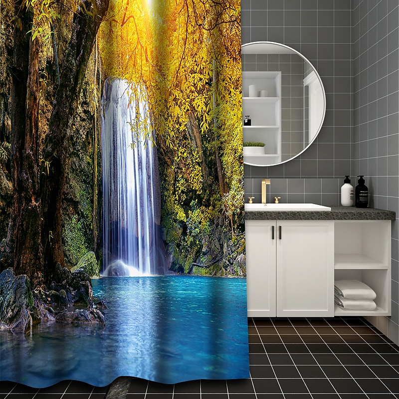 Dusjforheng med kroker 180 cm*180 cm (70"*70") polyester vaskbar vanntett mønster baderom badekar dekor rustikk bondegård tre vintage låve 2026 - $28.99 –P13