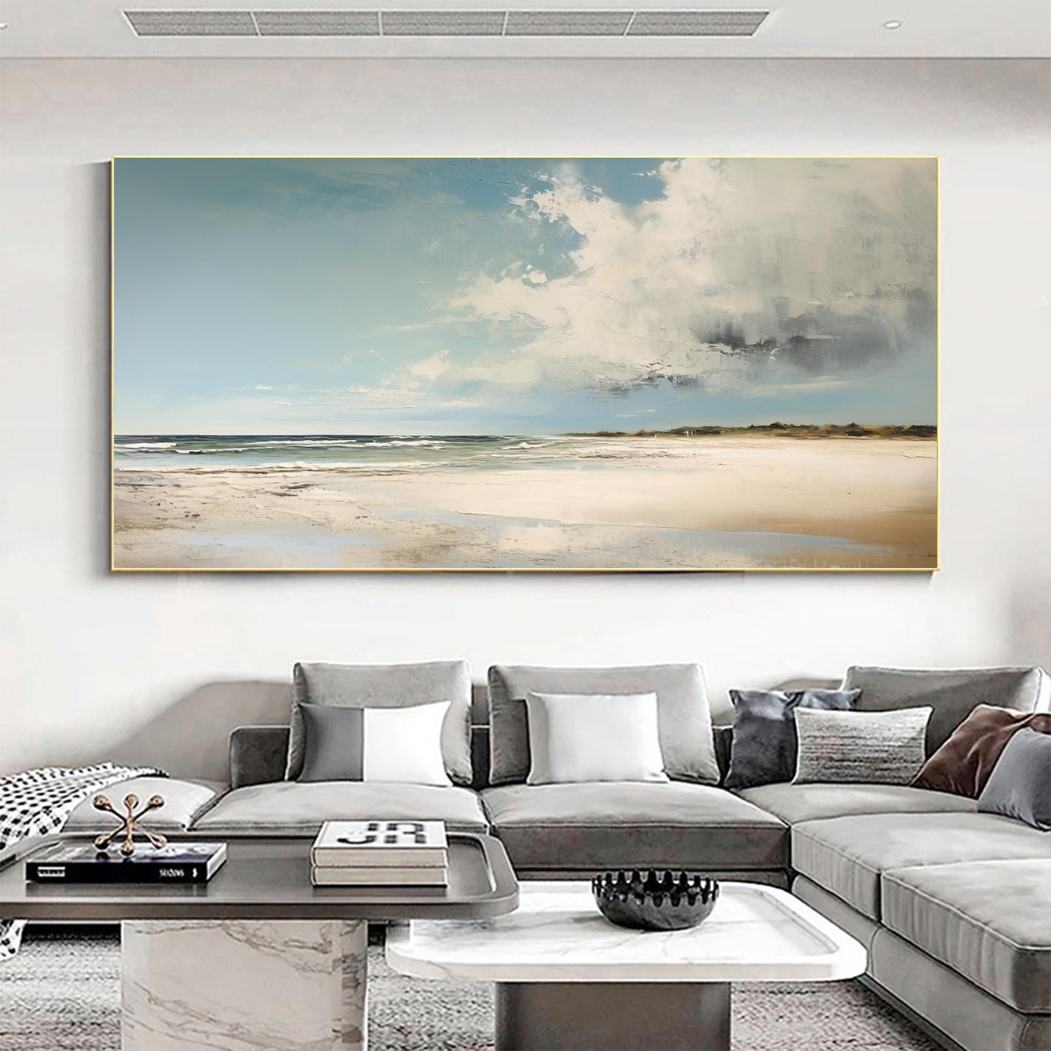 Handmade Oil Painting Canvas Wall Art Decor Original Blue Sky Abstract Scenery Painting for Home Decor With Stretched Frame/Without Inner Frame Painting 2025 - $158.99 –P5