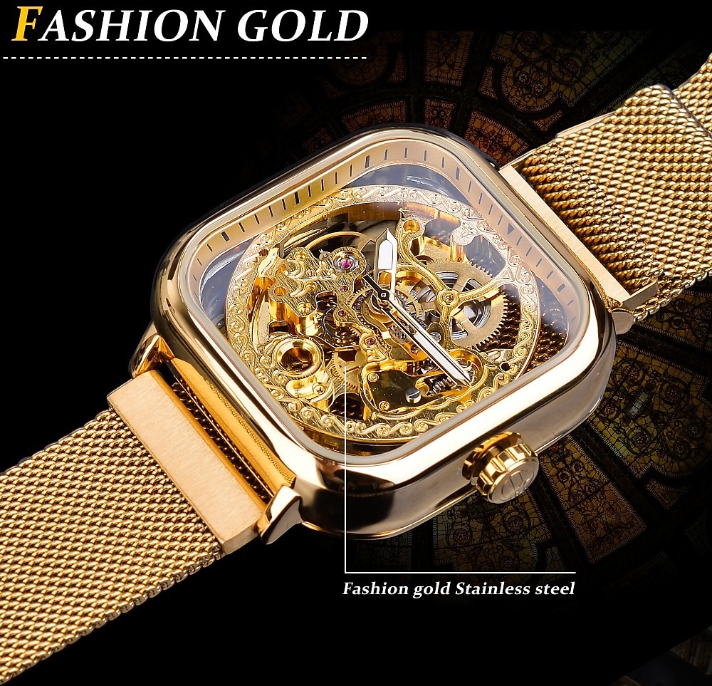 FORSINING Dames Heren mechanische horloges Luxe Grote wijzerplaat Modieus Zakelijk Skelet Automatisch opwindmechanisme Tourbillon Lichtgevend Teräs Horloge 2025 - $51.99 –P6