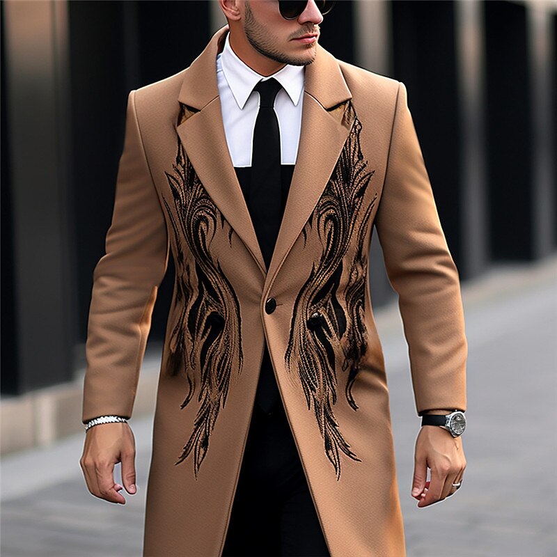 Symbol Vintage Business Men's Coat Work Wear to work Going out Fall & Winter Turndown Long Sleeve Ginger Purple khaki S M L Polyester Weaving Jacket 2024 - $45.99 –P2