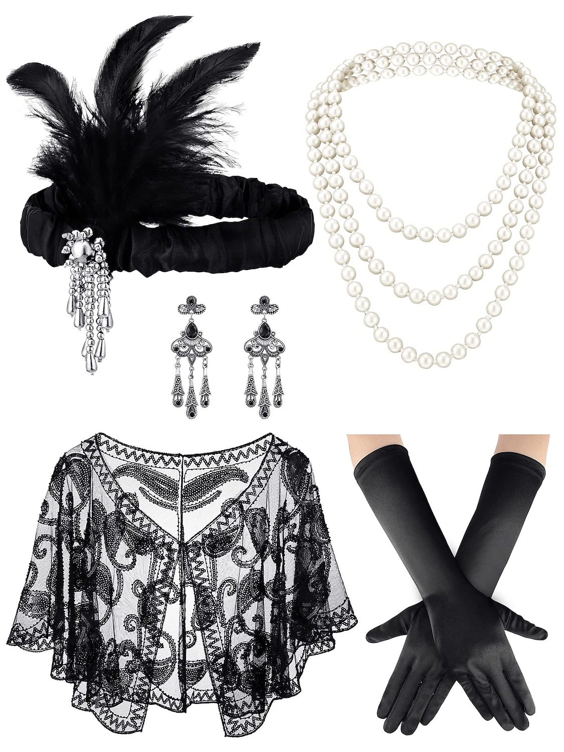Elegante Vintage Anni 1920 Set di accessori Sciarpe da flapper Il grande Gatsby Invitato al matrimonio Piuma Perline Costume Per donna Capodanno Mascherata Performance Ricevimento di nozze Addio al del 2026 a $43.09 –P3