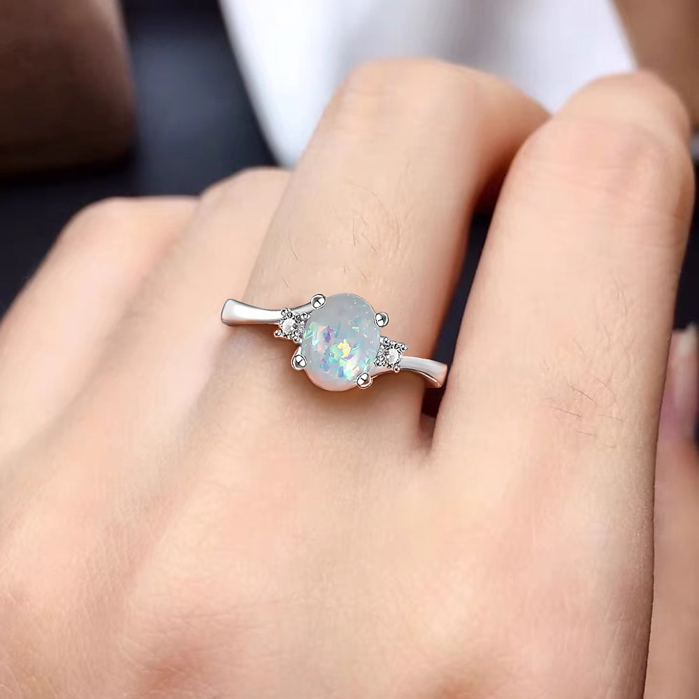 anelli da donna in argento sterling taglio ovale opale di fuoco gioielli squisiti regali di proposta di compleanno anelli per feste di fidanzamento sposa vestito per stupire 2025 del 2025 a $11.99 –P6