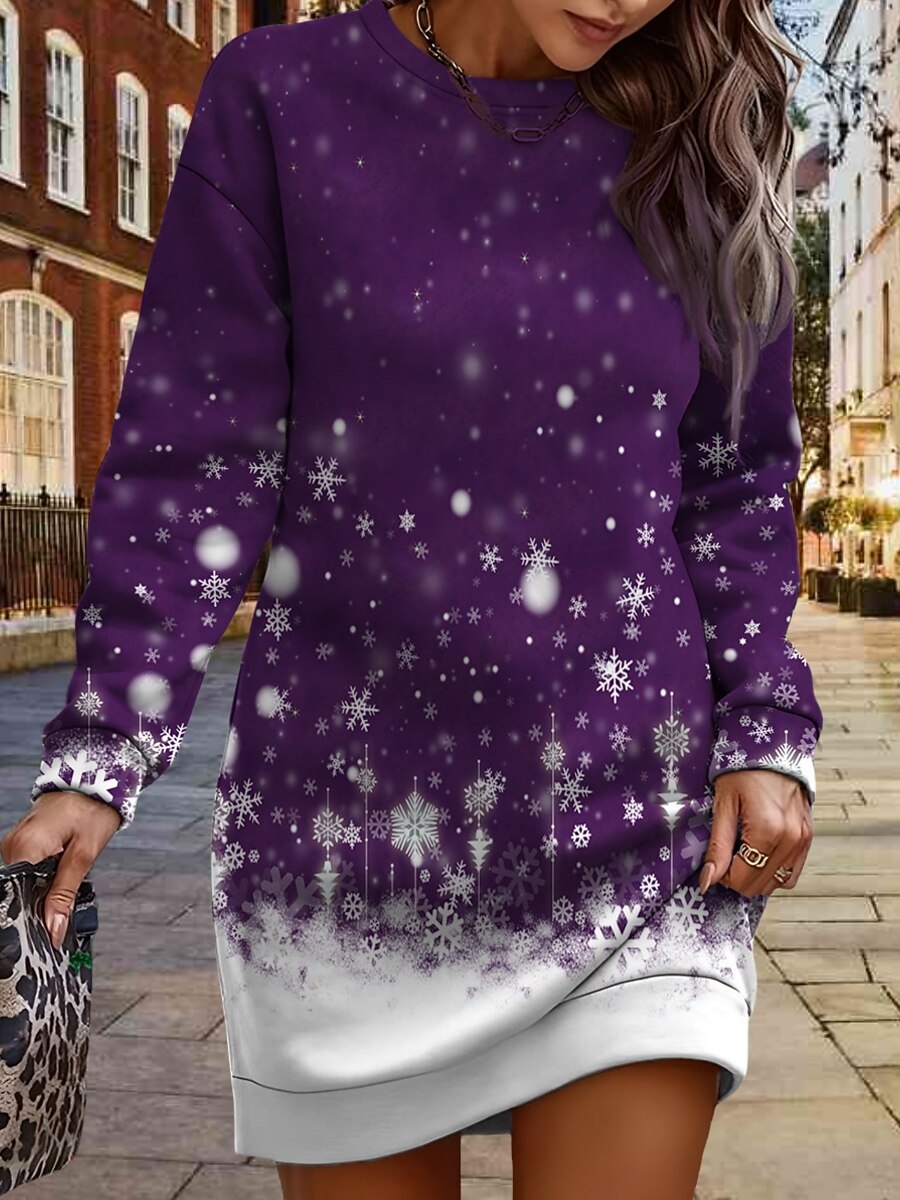 Femme Mini robe Robe sweat Robe casual Robe d'hiver Mini-robe Noël Chaud du quotidien Travail Plein Air Casual Standard Motif de flocon de neige manche longue Col Ras du Cou Vin bleu marine Bleu de 2025 ? $26.99 -P4