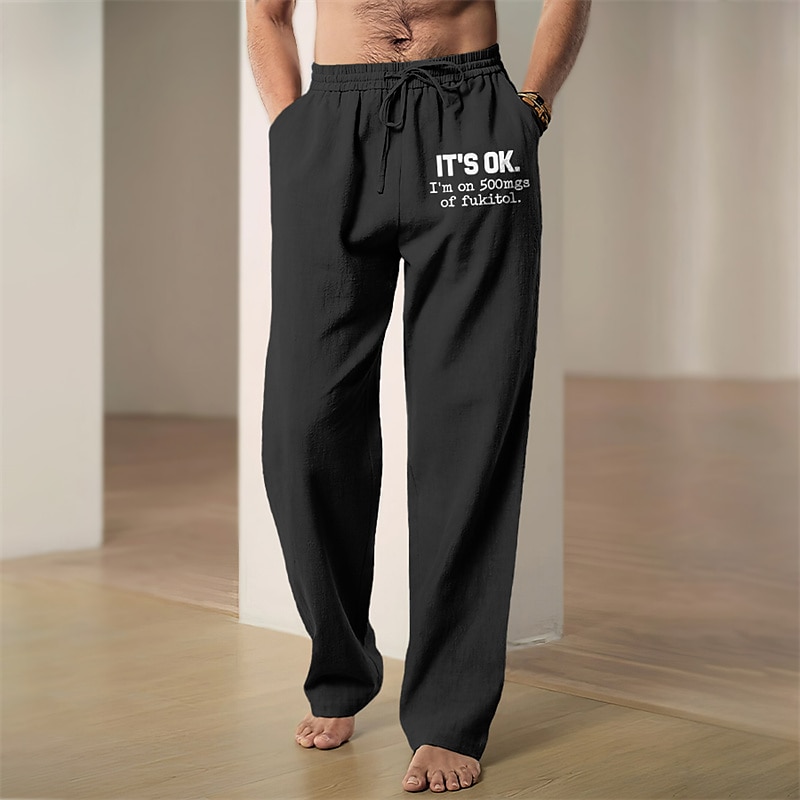 Homme Graphique Lettre Pantalons en Lin Pantalons Pantalons Amples Taille Moyenne Occasionnel Vacances Tenue quotidienne Sortir Printemps Automne Noir Bleu Vert de 2025 ? $28.99 –P5