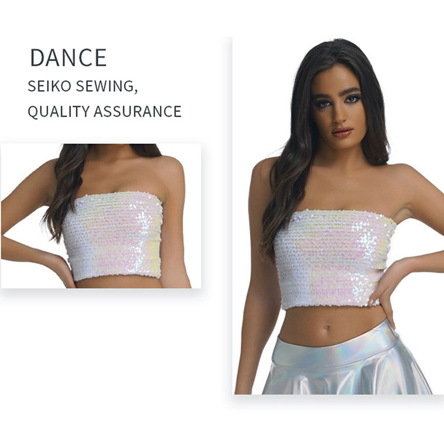 2026年 レトリ／ヴィンテージ 1980年代 メタリック色 チューブトップ ディスコ スパンコール 純色 仮装 女性用 カーニバルコスチューム カーニバル 性能 プロムドレス クラブ 成人 上着  コレクション – $20.99 –P12