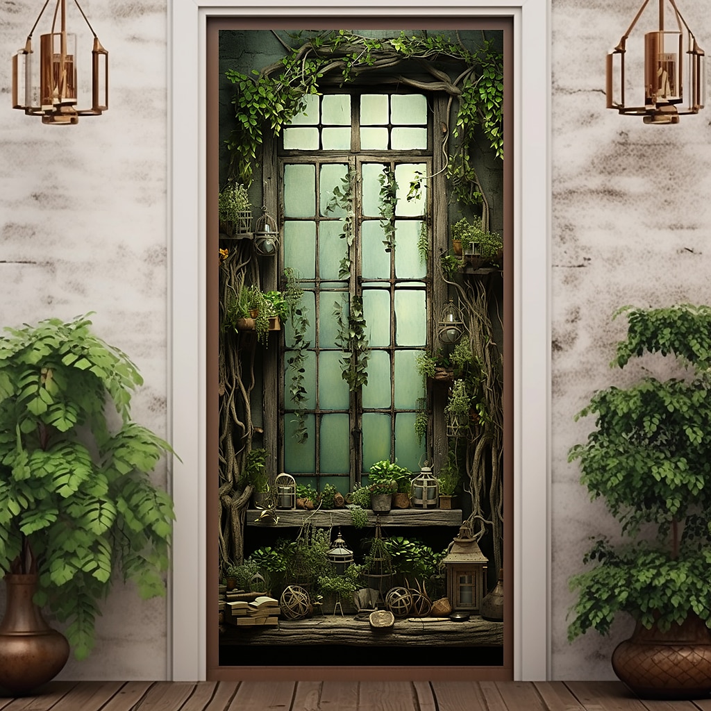 květinové vintage zelené kryty dveří nástěnná malba výzdoba dveří gobelín dekorace závěs dveří pozadí banner banner odnímatelný pro přední dveře vnitřní venkovní domácí dekorace pokoje farma výzdoba 2025 - $22.99 –P16