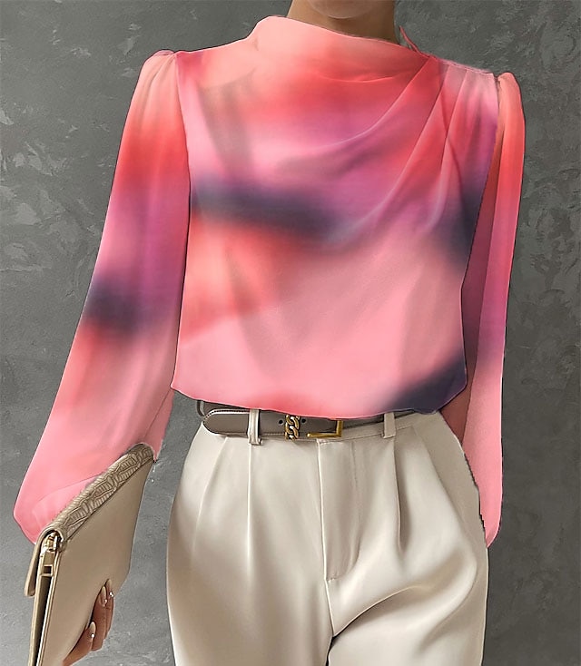 Bluză pentru femei fashion cu imprimeu cu mâneci lungi topuri regulate off shoulder pentru muncă roșu albastru violet verde primăvară și toamnă 2025 - $32.99 –P1