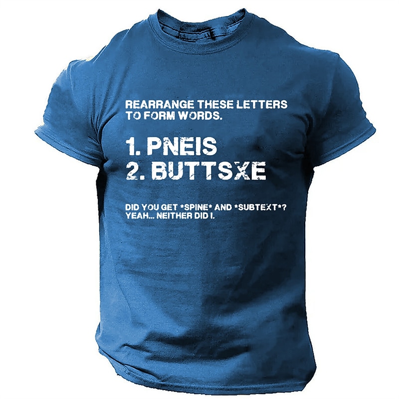 Le T-shirt des hommes Réorganisez ces lettres pour former des mots T-shirt graphique à 100 % coton à manches courtes T-shirt graphique noir blanc vin confortable mode de vêtements de 2025 ? $15.99 –P1