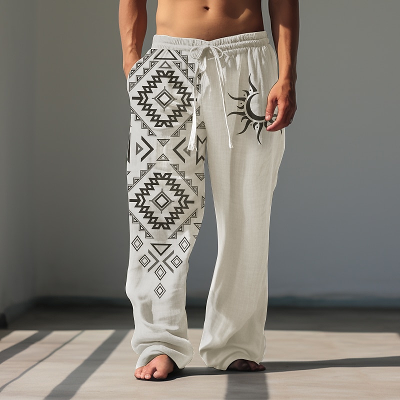 Men's Ethnic Sunfire Casual Pants Pants Trousers Baggy Pants Mid Waist Vintage Outdoor Streetwear Daily Wear Fall & Winter Black White Green 2026 - $31.99 –P13