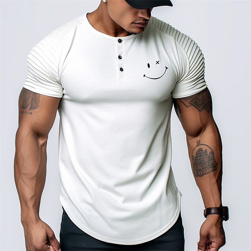 Męskie Graficzny Uśmiechnięta twarz Koszula Henley Raglanowa koszulka Krótki rękaw Moda Codzienny Sporty na świeżym powietrzu Święto Wyjściowe Wiosna i lato Biały Rumiany róż Błękit nieba Henley 2025 - $7.39 –P2