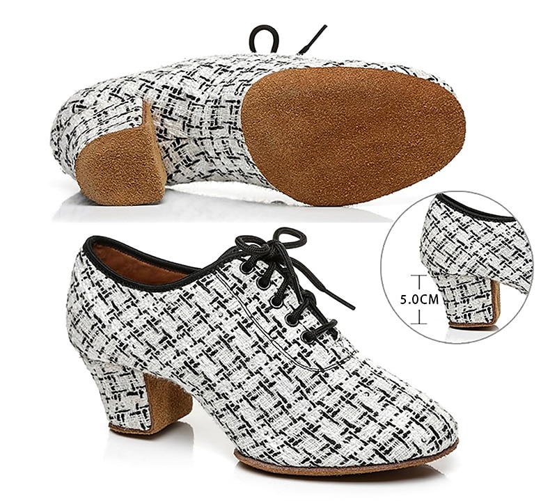 Chaussures de danse latine en tweed pour femmes – Chaussures à talons à lacets avec semelle en daim pour danseuses professionnelles de 2025 ? GBP £36.46 –P6