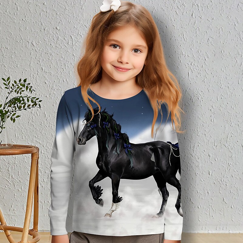 Fille 3D Cheval Tee-shirts Chemises manche longue 3D effet Printemps Automne Actif Mode Le style mignon Enfants 3-12 ans Col Ras du Cou Extérieur Casual du quotidien Standard de 2025 ? $13.99 –P4