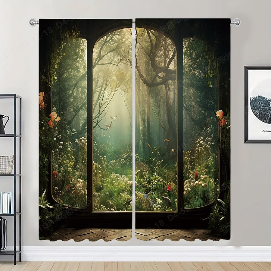 2 paneler landskap skog gardin draperier mörkläggningsgardin för vardagsrum sovrum kök fönster behandlingar värmeisolerat rum mörkläggning 2025 - $41.99 –P9