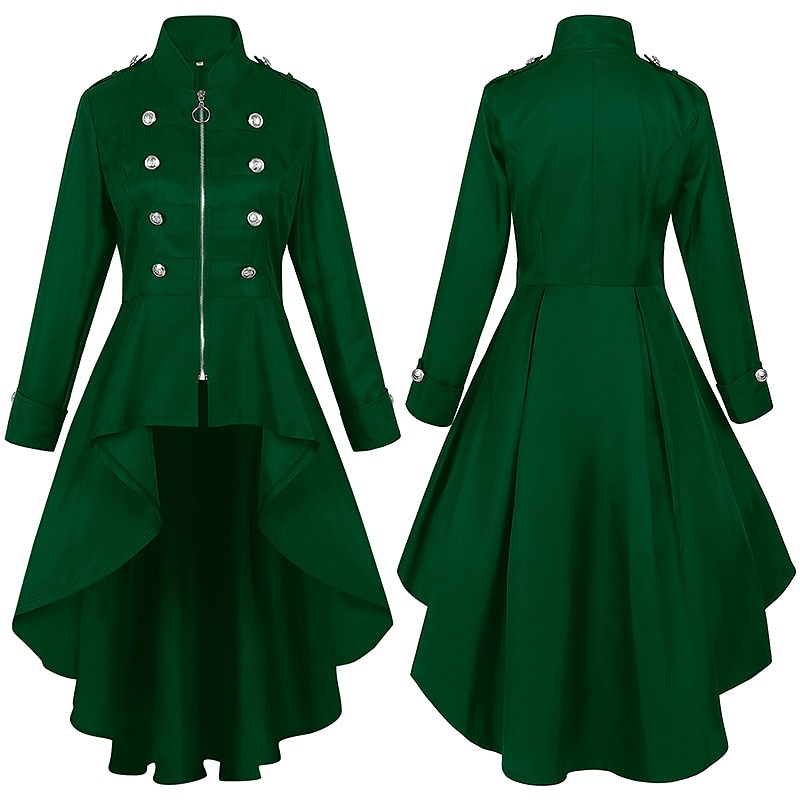 Retro Vintage Punk & Gothic Medieval Tailcoat Trench Coat Witch Cosplay Solid Colored Fancy Dress Women's Steampunk Walpurgis Night Halloween Carnival Masquerade Party / Evening LARP Adults' Coat 2026 - $48.99 –P10