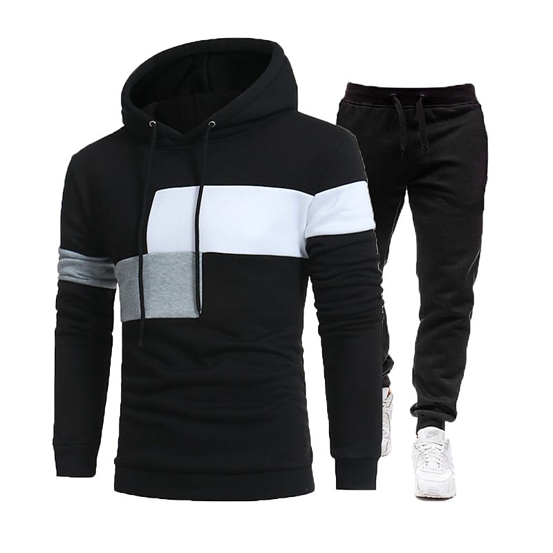 Men's Tracksuit Gym Shirt GYM Pants Workout Outfits Hooded Sports & Outdoor Daily Holiday Quick Dry Soft Color Block Black White Khaki Activewear Streetwear Sport Fall & Winter 2026 - $38.99 –P1