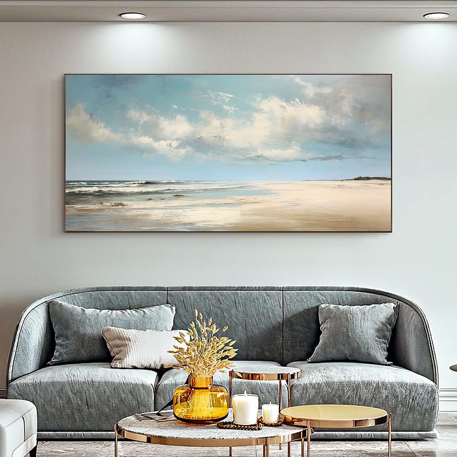 Handmade Oil Painting Canvas Wall Art Decor Original Blue Sky Abstract Scenery Painting for Home Decor With Stretched Frame/Without Inner Frame Painting 2025 - $158.99 –P2