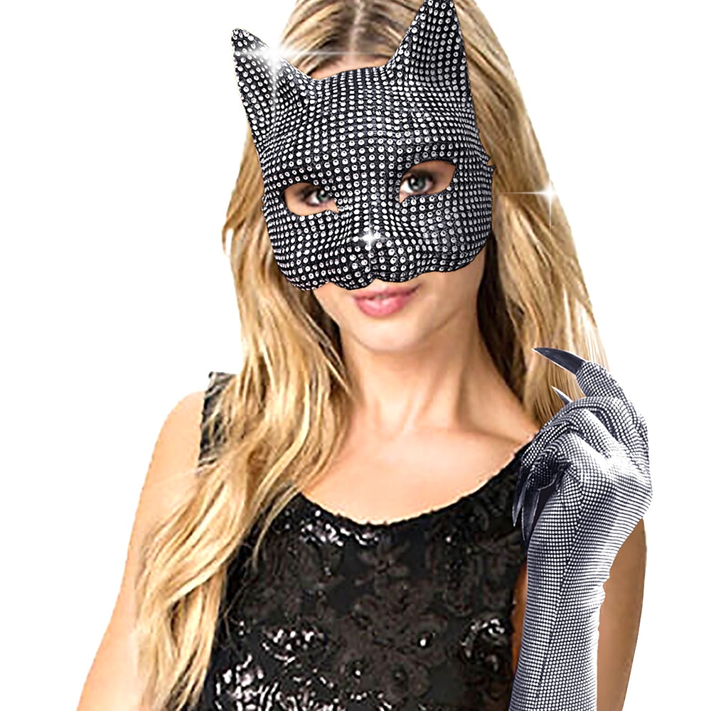 Sexy Punk a gotika Lesklá metalíza Maska Dlouhé rukavice Kočka Dámské Karneval Nový rok Párty večerní šaty Klub Dospělé Rukavice Maska Jaro léto 2025 - $32.99 –P12