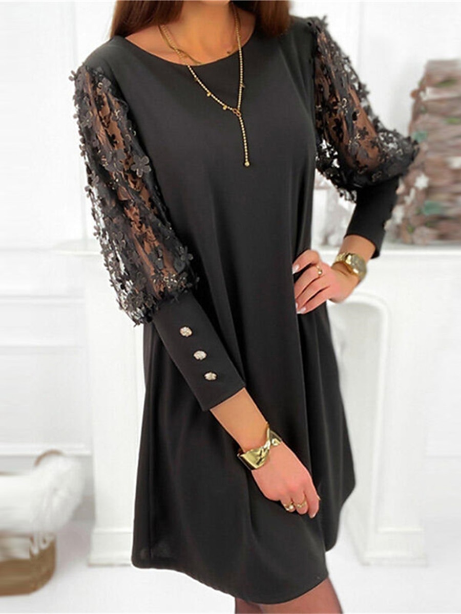 Women's Mini Dress Black Dress Party Dress Cocktail Dress Wedding Guest  Dress Elegant Office Vacation Wedding Guest Loose Fit Plain 3/4 Length  Sleeve Crew Neck Black Pink Summer Spring Fall Winter 2026 - $28.99