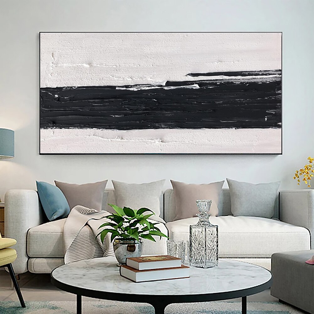 dipinti ad olio fatti a mano su tela decorazione della parete arte minimalismo in bianco e nero astratto disegno con coltello a olio spesso per la decorazione domestica pittura senza cornice del 2025 a $82.99 –P6